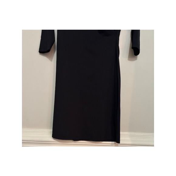 J Mclaughlin Dress Faux Wrap Midi Black Minimalist Capsule Medium 3/4 Sleeve - Picture 3 of 7